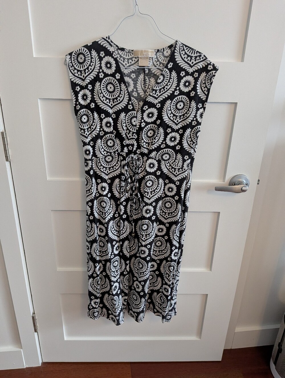 Michael Kors Black and White Printed Midi Dress